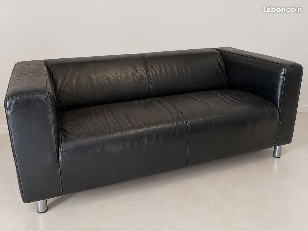 Lot de 2 canapés 2 places cuir noir 180 cm (image 4)