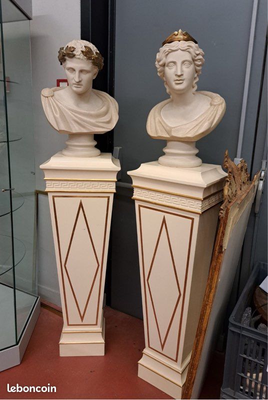Paire De Bustes Néo-antiques Avec Colonnes, Italie XXe - Décor Architectural (image 1)