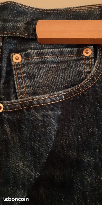 Jean Levi's 501 Bleu Avec étiquette Cuir Marron Taille M (W33 L32) - Occasion Bon état