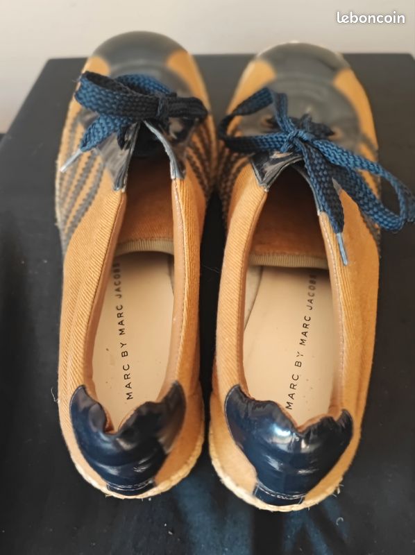 Marc jacobs - baskets compensées - toile couleur café + cuir verni bleu - pt 37 (image 4)