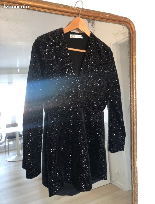 Robe ZARA Séquins Dorés | Taille S | Midi | Occasion Très Bon état | Soirée Fête