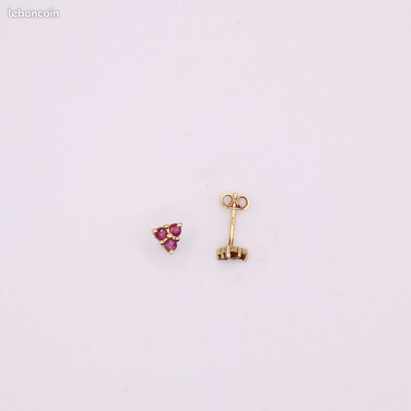 Boucle d’oreille clous or jaune et trilogie rubis 18k (image 4)