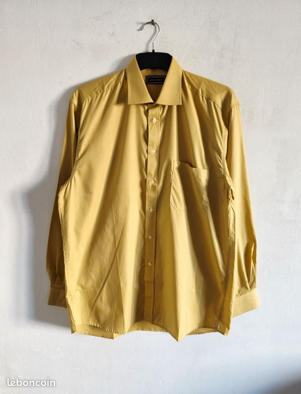 Chemise Bande Originale jaune moutarde, coupe classique, poche poitrine taille L/XL (image 1)