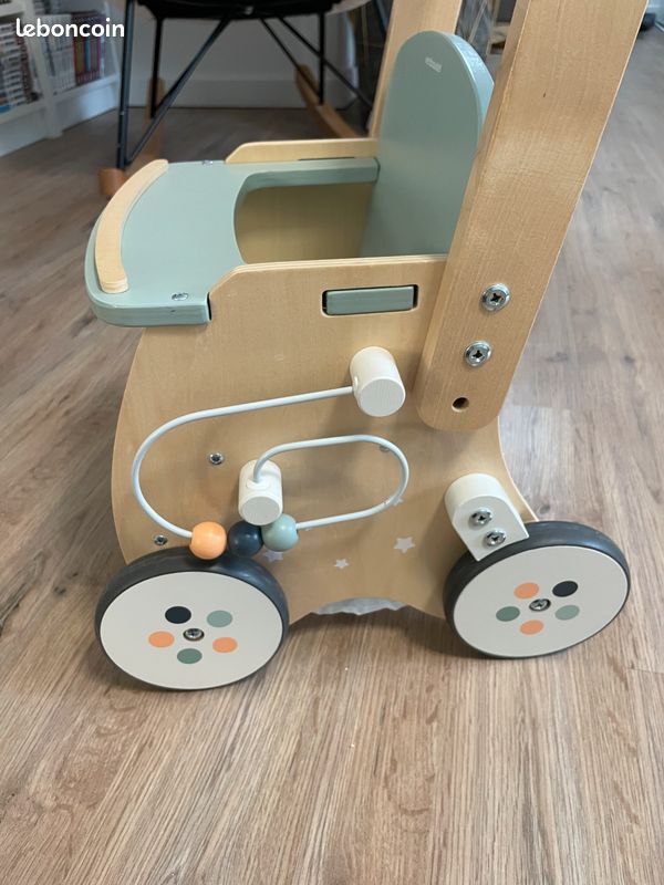 Chariot de marche poussette en bois - Vertbaudet - Bleu-vert (image 2)