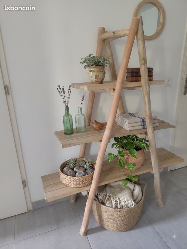 Meuble étagère en bois brut style naturel bohémien (image 1)