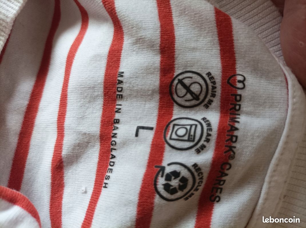T-shirt coton rayé blanc et rouge femme (image 3)