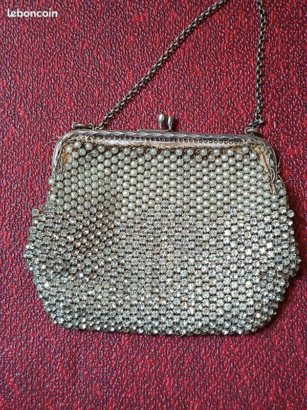 Ancienne pochette, porte-monnaie, petit sac strass, perles (image 1)