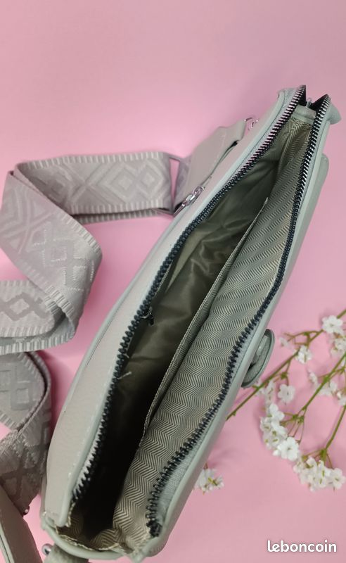 Sac à main couleur Gris avec bandoulière assortie (image 6)