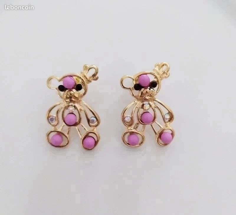 Boucles d'oreilles kawaii nounours coloris or et violet (image 1)