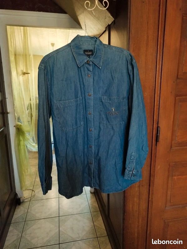 Chemise Jean Trussardi Homme – Bleu, Coton, Taille L (coupe Large, équivaut à XL)