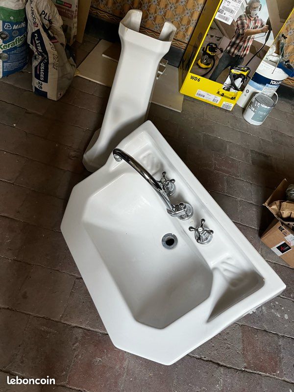 Lavabo faïence blanc vintage 1957 (image 2)