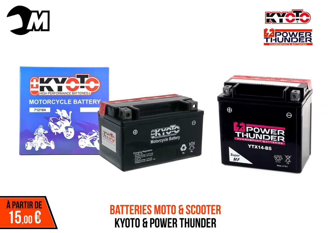 Batterie Moto et Scooter - KYOTO & POWER THUNDER - Tous Modèles - NEUF -  Équipement moto