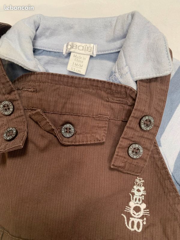Ensemble salopette/polo manches longues 1 mois (image 2)