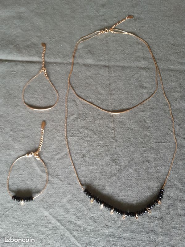 Collier et bracelet noir et or (image 9)