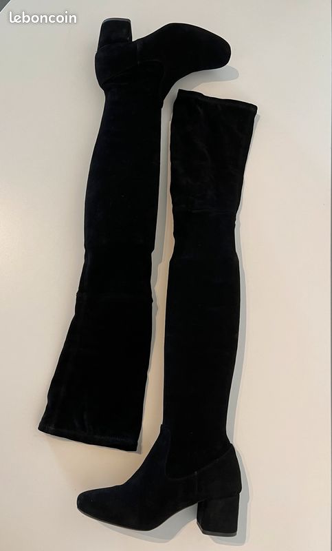Bottes Cuissardes En Daim Noir Made In Italy - Taille 38, Plateforme, Neuf Avec Emballage, Semelle Intérieure Cuir