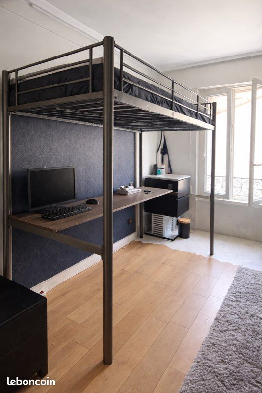 Lit mezzanine 1 place bureau intégré + matelas neuf (image 1)