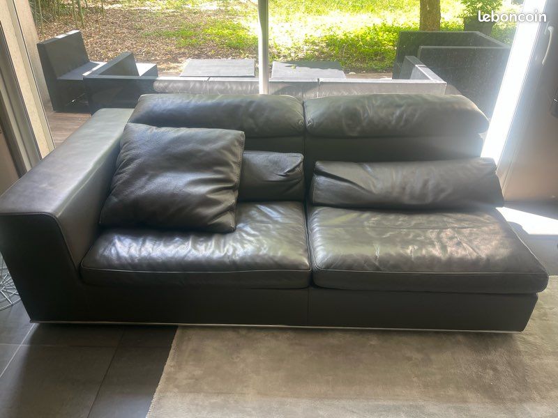 Canapé d’angle cuir gris Roche Bobois (image 3)