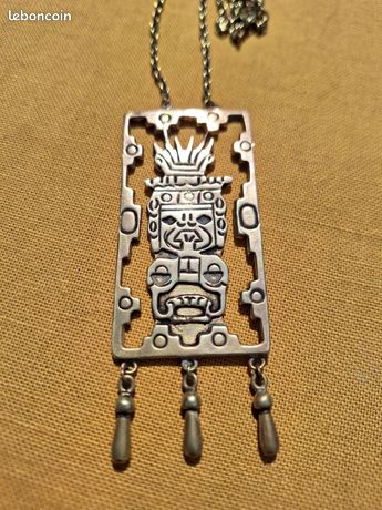 Collier Vintage Buffet En Bronze Motif Inca - Années 70 - Très Bon état