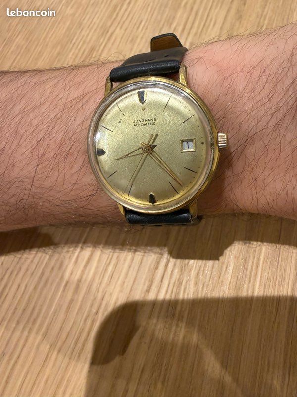 Montre Vintage Junghans Mécanique Des Années 60 - Mouvement Manuel 620.02, Fonctionne, En Or Et Cuir