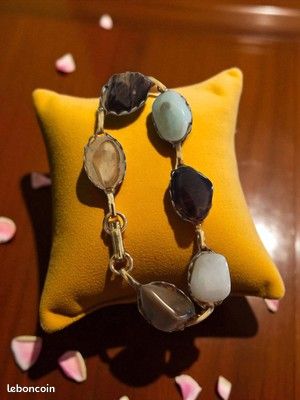 Bracelet Vintage En Pierres Naturelles – Petit Format – Style Ancien – État Correct