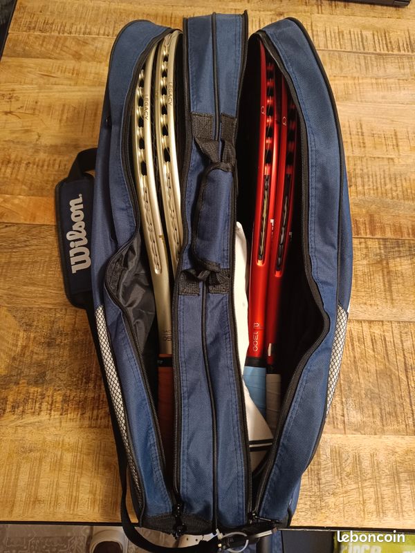 Sac à Raquette De Tennis Wilson – Noir, Bleu Et Blanc – Bandoulière Et Poignée – Occasion