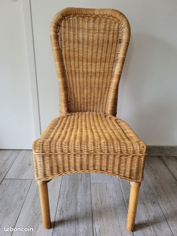 Lot de 4 chaises en rotin naturel tressé – Dossier haut – Style vintage (esprit colonial) (image 4)