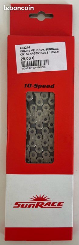 Chaine Vélo Sunrace CN11A 11 Vitesses - 128 Maillons - Argent - NEUF