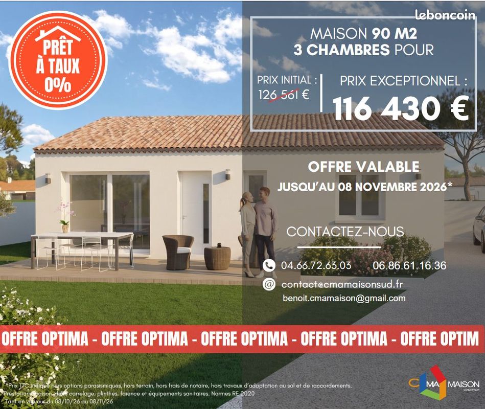 Maison 4 pièces 90 m² · à Saint-Mathieu-de-Tréviers · 90 m² · 271 430 €