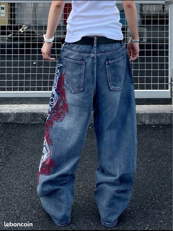 Jean Baggy Y2K Imprimé Papillon - Taille Haute, Jambe Large, Streetwear Pour Adolescentes