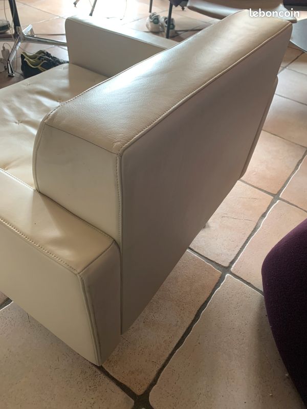 Fauteuil Design Zanotta En Cuir Blanc Cassé - Housse Amovible - Occasion