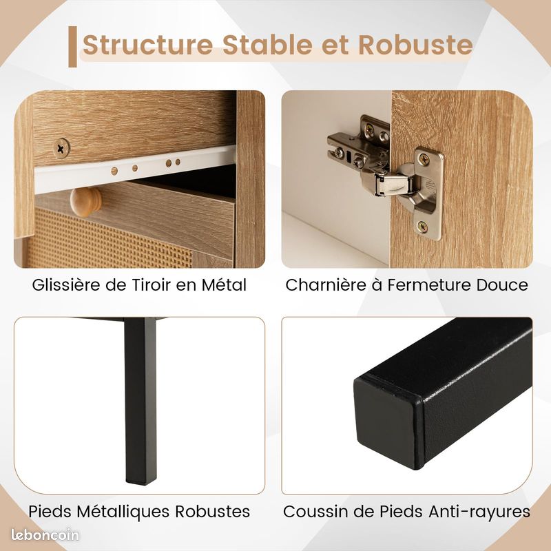 Yvsevnr Rotin Buffet Meuble De Rangement Avec Étagère Réglable, Style Campagne, Haute Meuble De Cuisine Pour Salle à Manger, Salon, Entrée Et Couloir 80 X 34 X 112 Cm