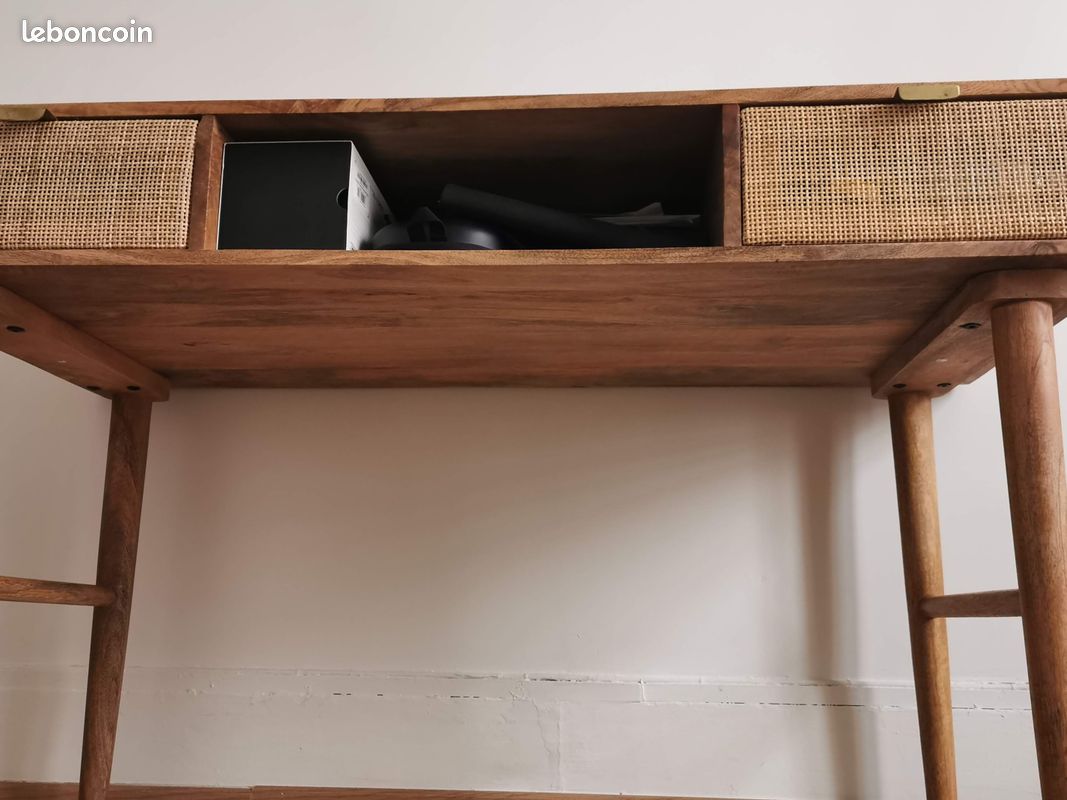 Bureau en manguier massif et cannage (image 5)
