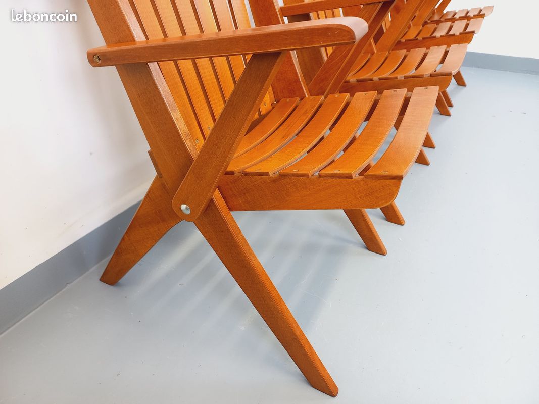 Suite de 4 fauteuils de jardin vintage en bois de hêtre des années 60 (image 7)