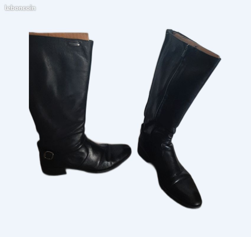 Bottines Geox Pour Femme, Cuir & Daim Noir, Taille 4 – Légèrement Portées