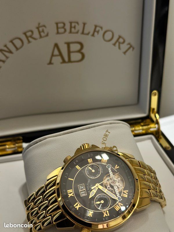 Montre Automatique André Belfort AB-5410 - 20 Rubis, Acier, Cadran Multifonction, Boîte Bois