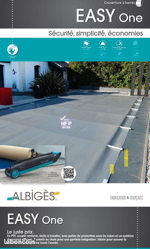 Bache a barre A Saisir, bache a barre pour piscine 8 x 3.70 plus bavette escalier (image 2)