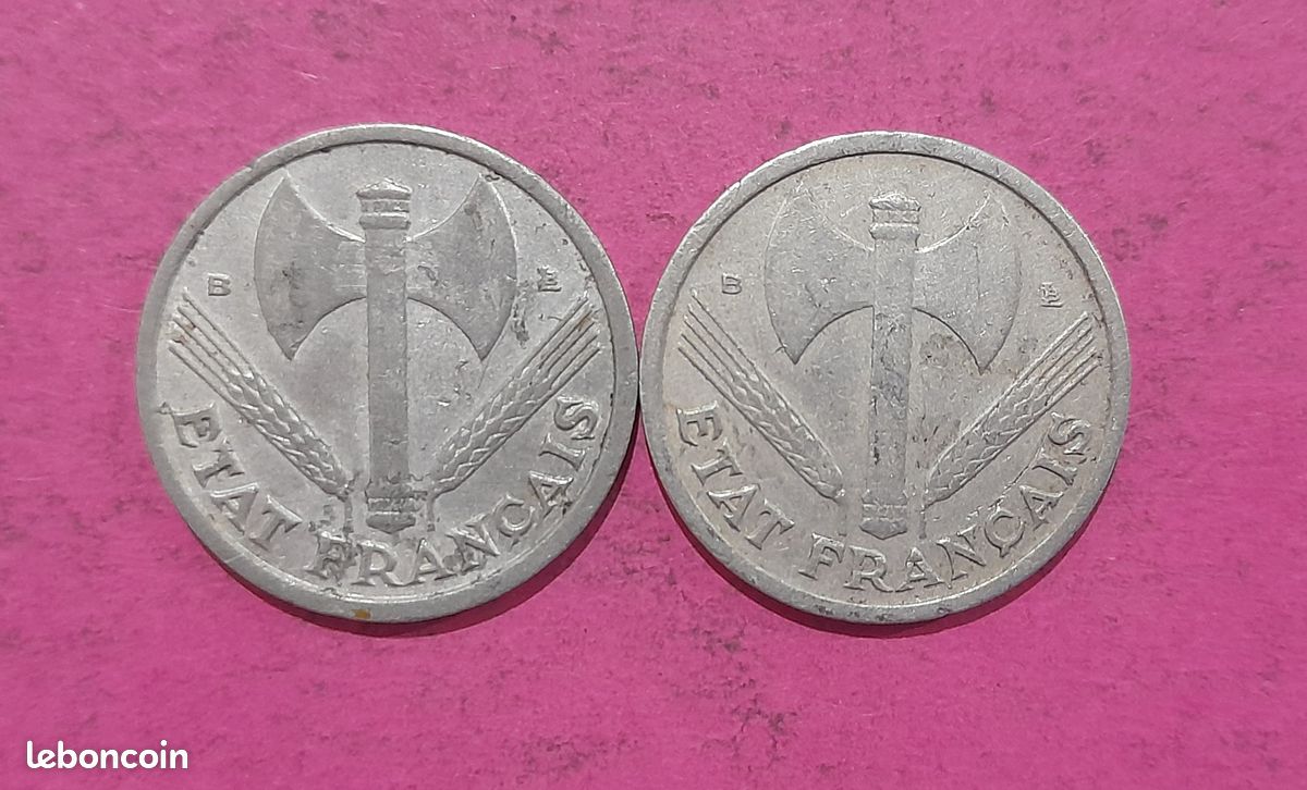 Monnaie France 1 Franc Francisque 1944 C, Aluminium, Poids Léger (1.30g), état TTB