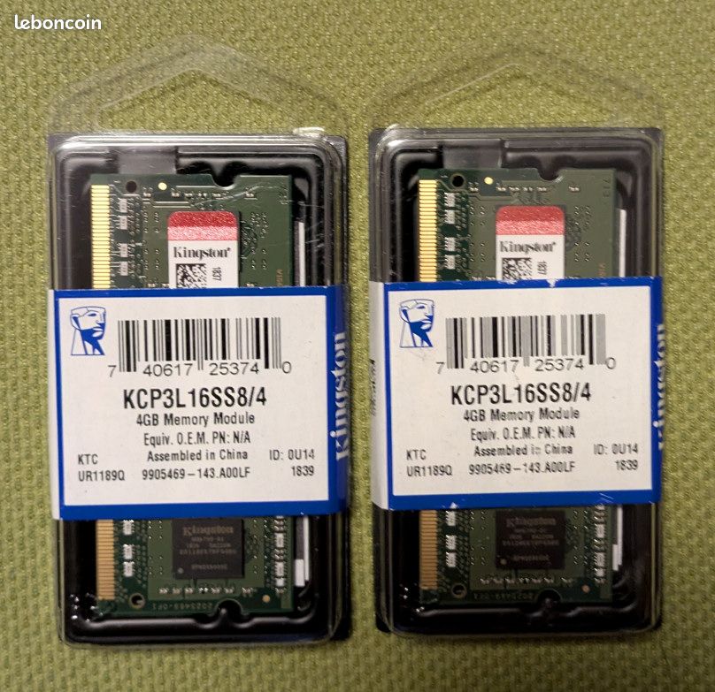 Lot de 2 barrettes de RAM Kingston 4 Go DDR3L 1600 so-dimm neuves (soit 8 Go au total) (image 1)