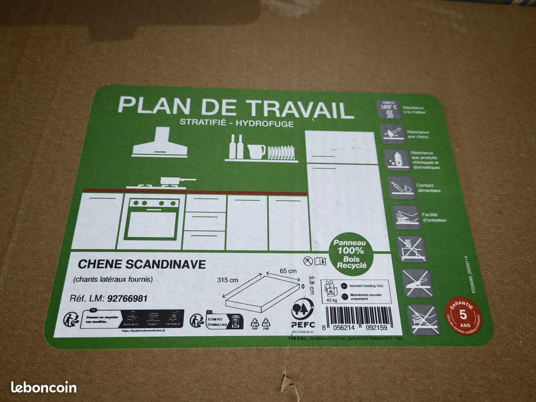 Plan de travail stratifié 2m10 neuf (image 6)