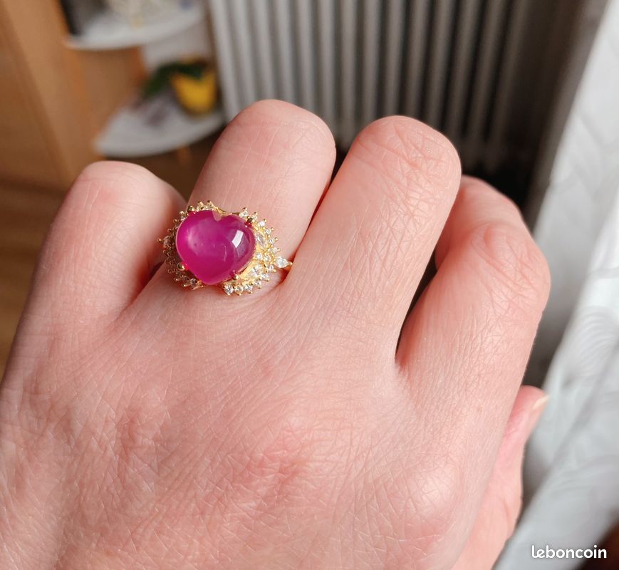 Bague étoile Rubis Rose En Argent Sterling 925 - 6 Rayons, Style Lindy, Antique Art Déco, Neuve Avec étiquettes