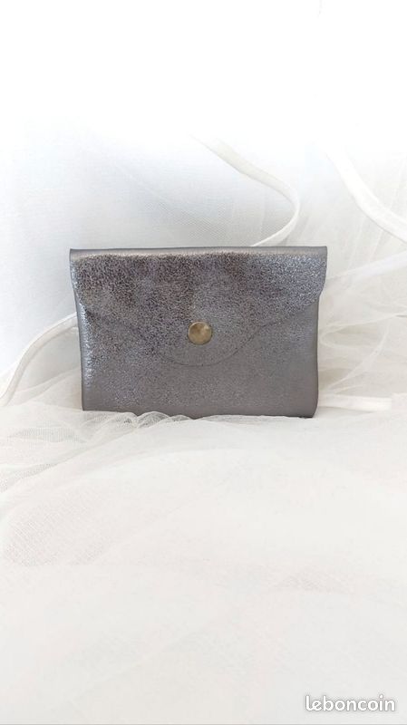 Sac banane cuir gris et porte cartes assorti neuf (image 6)
