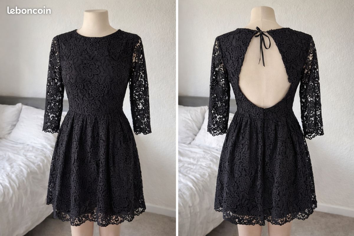 Robe Cocktail French Connection - Taille M/38-40 - Dentelle Gris Multicolore - Sans Manches - Occasion TB