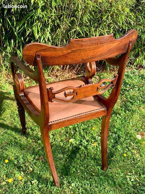 Ensemble bureau et 2 fauteuils style Empire bois massif et cuir (image 10)