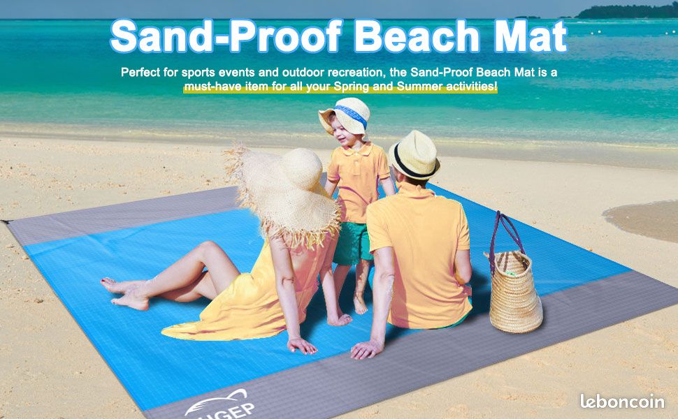 Tapis de plage XXL OUGEP – neuf - Imperméable & anti-sable – 200×230 cm 🌊 (image 10)
