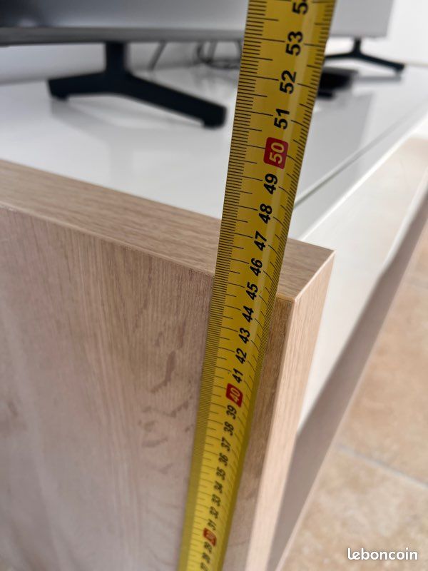Meuble TV / meuble bas design – blanc laqué & bois – 150 cm (image 7)