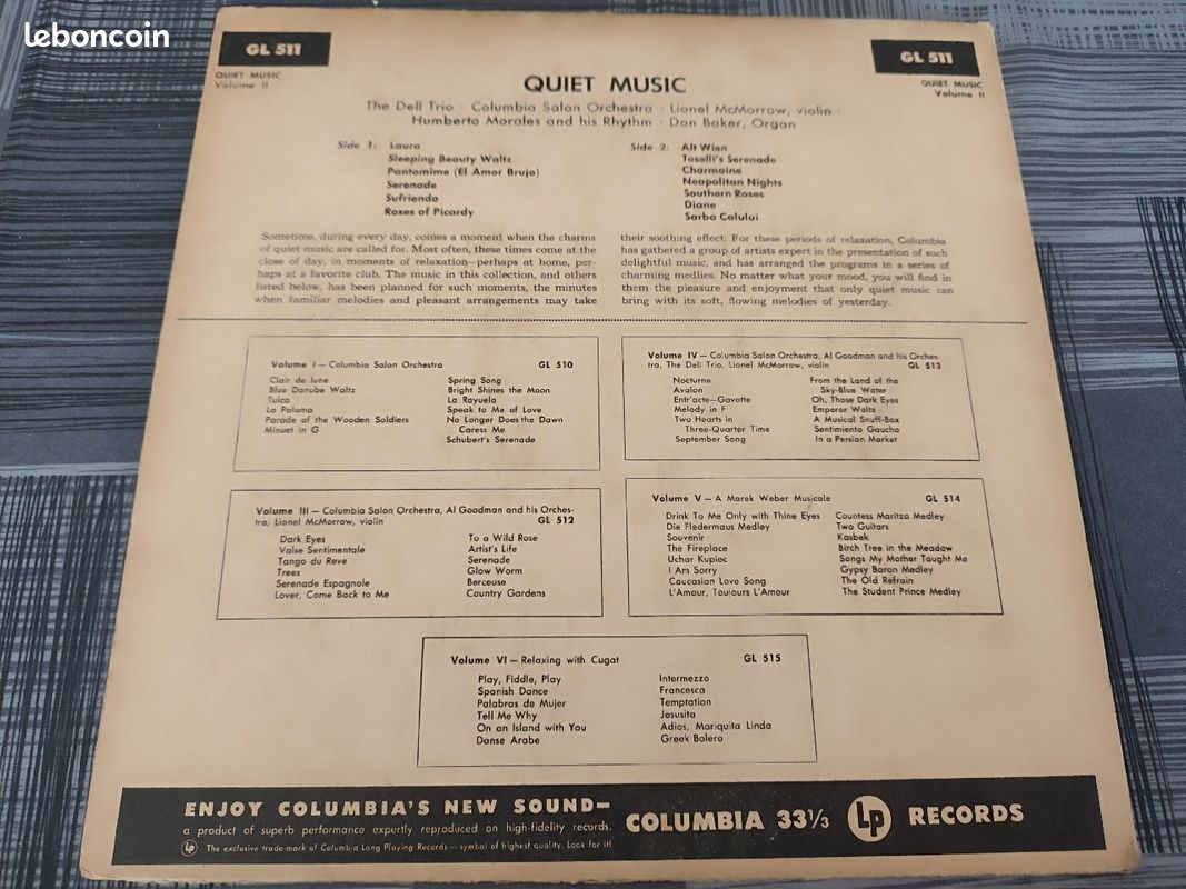 Vinyl vintage rare "Quiet Music, the Dell trio Columbia salon Orchestra (image 3)