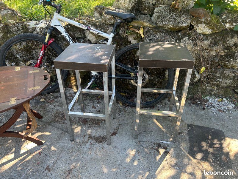 2 tabourets inox et bois massif lourd design (image 2)