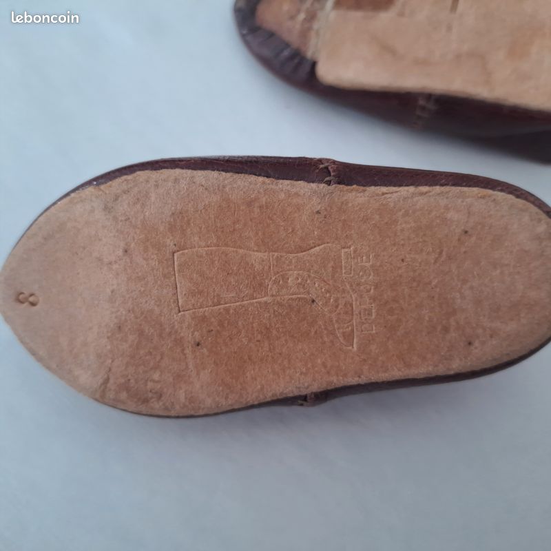 CHAUSSURES en CUIR JU8(6.5cm) pour POUPEE ANCIENNE DOLL SHOES- G.BRAVOT -FRANCE