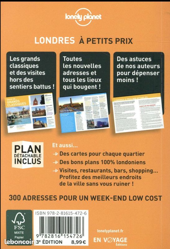 Guide Londres à petits prix Lonely Planet Mini Format 10x15cm 2016 COVID19 à 4Euros (image 3)
