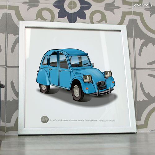 Poster citroen 2cv bleu myosotis affiche déco (image 1)